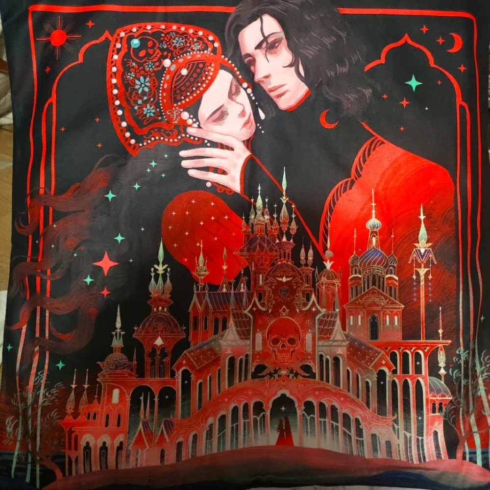 Deathless, Square Cushion Case, character art and quote on reserse Illumicrate